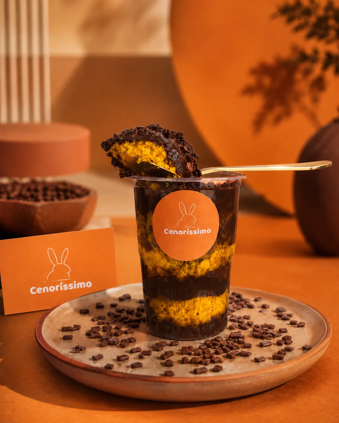 Bolo de cenoura no pote com cobertura de chocolate